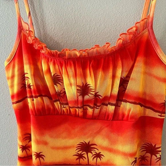 Vintage California Concepts Mini Slip Dress M Medium Orange Tropical Y2K 90s - Picture 2 of 8